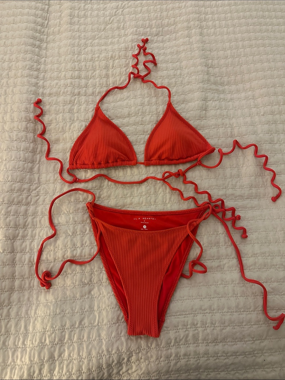 La Hearts by Pac Sun Red Ribbed Triangle Bikini Set